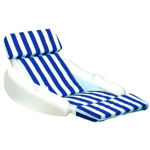 Swimline SunChaser Padded Floating Luxury Pool Lounger Sling Chair Float with Extra Thick Headrest and 2 Cup Holders, Blue/White Stripe - 1 of 4