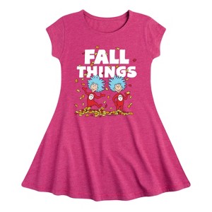 Girls' - Dr. Seuss - Fall Things Thing 1 and Thing 2 Fit & Flair Cap Sleeve Graphic Dress - 1 of 4