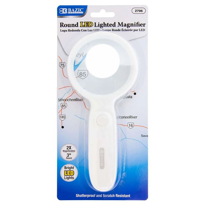 BAZIC Products® 2x LED Lighted Magnifier, 3" Round, Pack of 3, 2 of 6