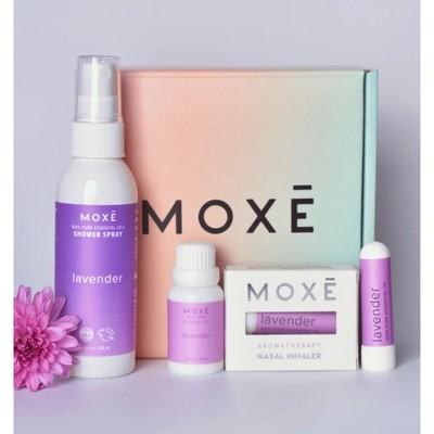 MOXĒ – Lavender Gift Set – 100% Pure Essential Oil Aromatherapy – Shower Steamer Spray, Diffuser Oil & Nasal Inhalers – Made in USA