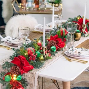 6ft Prelit Christmas Garland for Fireplace, Winter Outdoor Xmas Garland with Xmas Balls & Velvet Bow for Mantle Fireplace Stairs Railing - 1 of 4