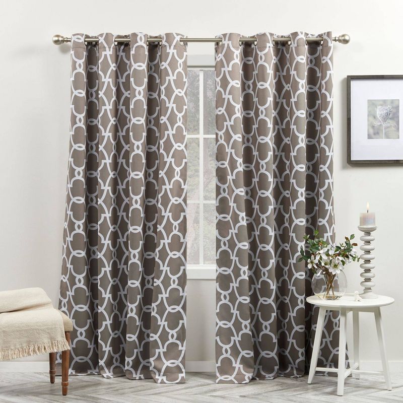 2pk 52&#34;x108&#34; Room Darkening Gates Sateen Woven Curtain Panels Taupe - Exclusive Home: Geometric, Energy Efficient, Grommet Top, 1 of 8
