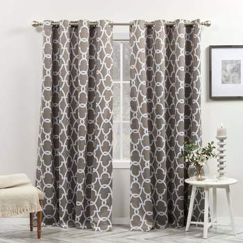 2pk 52"x108" Room Darkening Gates Sateen Woven Curtain Panels Taupe - Exclusive Home: Geometric, Energy Efficient, Grommet Top