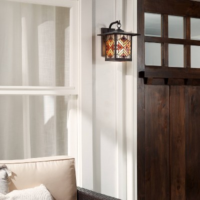Vintage-Inspired Bronze Tiffany-Style Lantern Wall Sconce