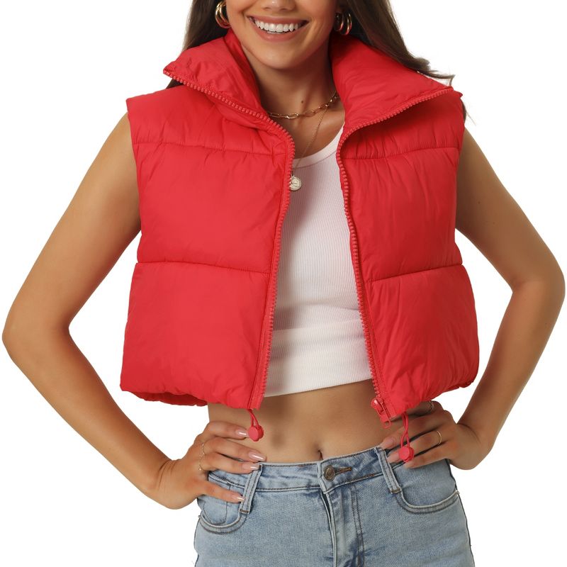 Seta T Women's High Stand Collar Lightweight Zip Puffer Crop Padded Vest, 1 of 6