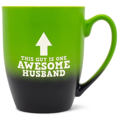Elanze Designs This Guy Is One Awesome Husband Two Toned Ombre Matte Green and Black 12 ounce Ceramic Stoneware Coffee Cup Mug