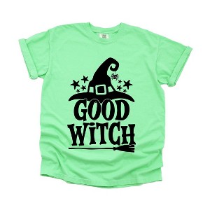 Simply Sage Market Women's Good Witch Broom Short Sleeve Garment Dyed Tee - 1 of 4