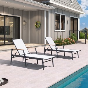 PURPLE LEAF Outdoor Chaise Lounge Chair Set of 2 Patio Pool Lounger Chairs with Wooden Armrest Sunbathing Tanning Recliner for Outside Backyard - 1 of 4