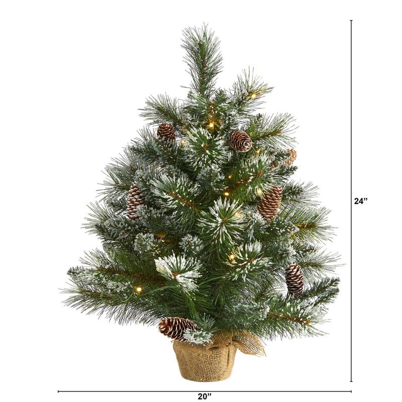 2ft Nearly Natural Pre-Lit LED Frosted Pine Artificial Christmas Tree Clear Lights in Burlap Base, 3 of 9