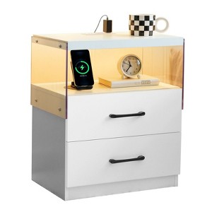 Sapphtopaz Modern Nightstand with Adjustable LED & Open Shelf Storage Bedside Table with Drawers Space-Saving Side Table for Bedroom,Living Room - 1 of 4