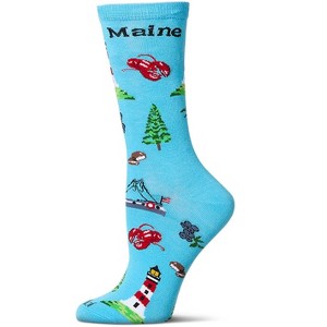 Memoi Women's Maine Themed Rayon Blend Novelty Crew Sock Blue Grotto 9-11 - 1 of 4