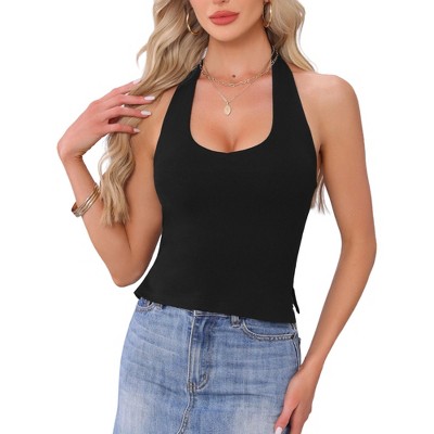 INSPIRE CHIC Women's Halter Sweetheart Neck Backless Sleeveless Cropped Top
