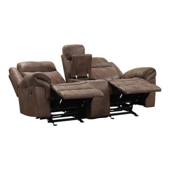 miBasics 79" Softcloud Transitional Upholstered Manual Glider Reclining Loveseat with Center Storage Console Brown