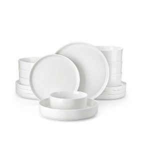 vancasso 16 Piece Set Of White Curved Vertical Edge Design Ceramic Tableware Serving 4 People - 1 of 4