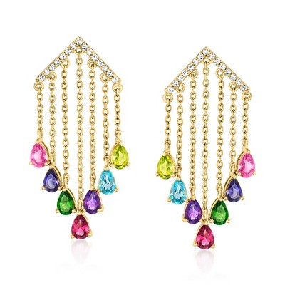 Ross-Simons 5.00 ct. t.w. Multi-Gemstone Chandelier Earrings in 18kt Gold Over Sterling