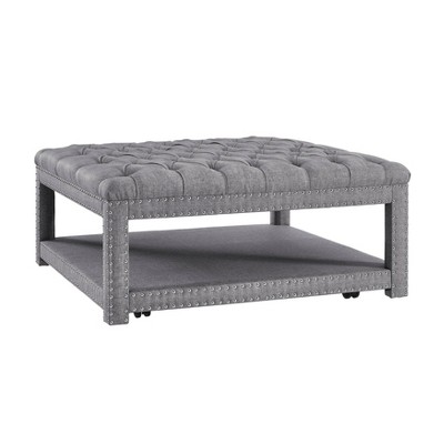 Nail Head Cocktail Ottoman Gray - HomeFare