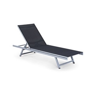 Weather-Resistant Mesh Reclining Patio Lounger - Black - CorLiving: UV-Resistant, No Assembly Required - 1 of 4