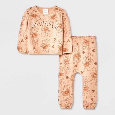 Baby Girls' Disney Solid Top and Bottom Set - Brown 3-6M