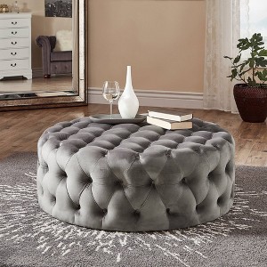 Beekman Place Velvet Button Tufted Round Cocktail Ottoman - Inspire Q - 1 of 4