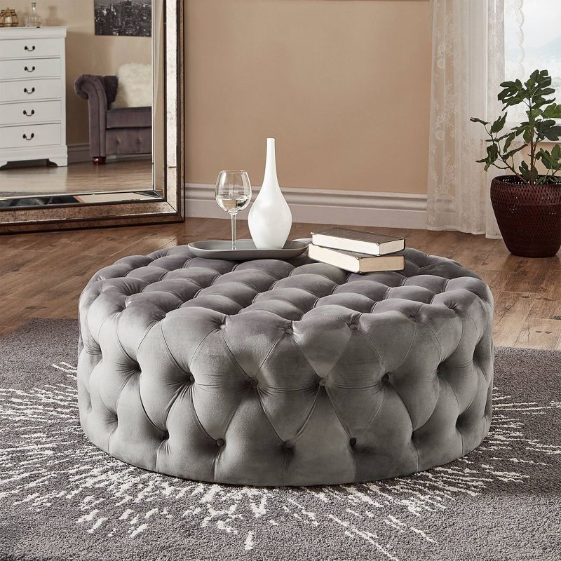 Beekman Place Velvet Button Tufted Round Cocktail Ottoman - Inspire Q, 3 of 10