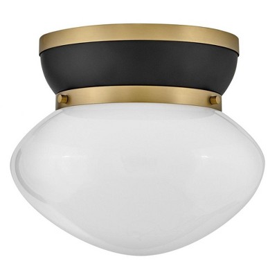 Black and Brass Glass LED Schoolhouse Flush Mount Light