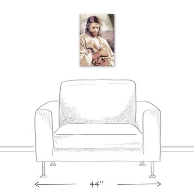 Jesus Holding Lamb Religious Canvas Wall Art 12" x 18"
