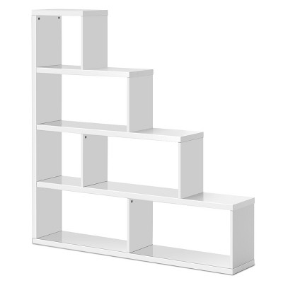 Tangkula 4-Layer Corner Storage Rack Freestanding Display Bookshelf Burlywood/White