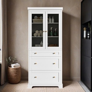 70.1" Modern High Freestanding Tall Bathroom Cabinet with 2 Adjustable Shelves, 3 Drawers, Soft Close Glass Doors - Leovsnove - 1 of 4