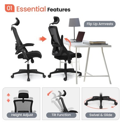 Black High Back Mesh Executive Swivel Office Chair with Adjustable Arms
