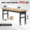 Huxxion 60" Adjustable Work Bench, Heavy Duty Rubber Wood Work Table with Power Outlet and 4 Wheels for Garage, Workshop, Office, Home - 2 of 4