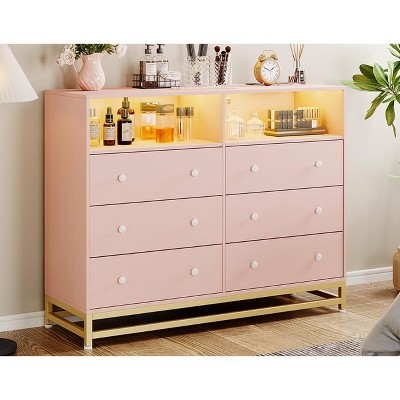 6 Drawer Dresser with LED Lights, Modern Large Capacity Storage Cabinet