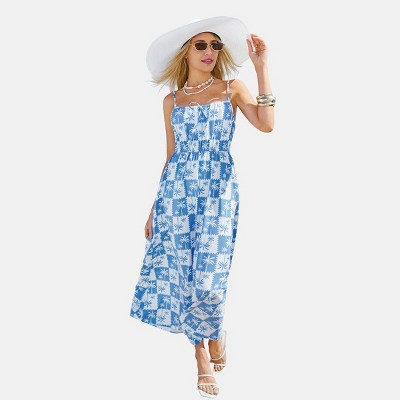 Women's Breezy Blue Palm Print Maxi Dress - Cupshe