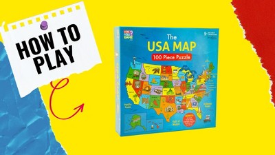 Colorful USA Map 100-Piece Puzzle with Trivia Cards