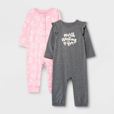 Image of Baby Girls' 2pk Adaptive 'Worth Waiting For' Romper - Cat & Jack™ Gray 3-6M