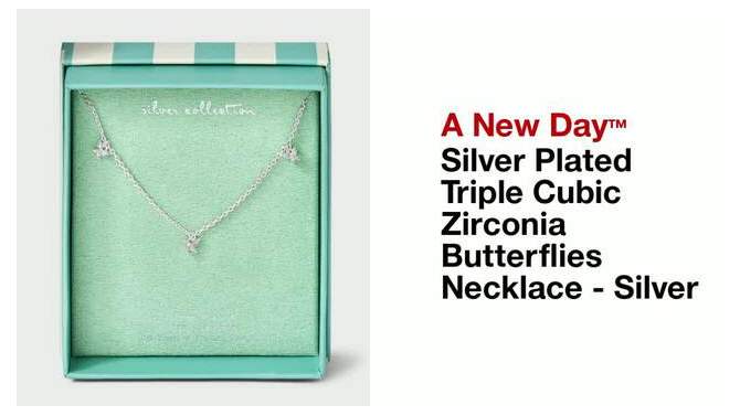 Silver Plated Triple Cubic Zirconia Butterflies Necklace - A New Day&#8482; Silver, 2 of 6, play video