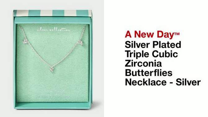 Silver Plated Triple Cubic Zirconia Butterflies Necklace - A New Day&#8482; Silver, 2 of 6, play video