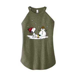 Women's - Peanuts - Snoopy Woodstock Snowman Graphic High Neck Tank - 1 of 3