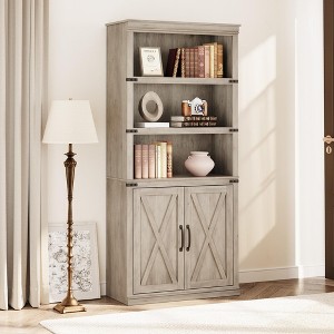 5-Tier Wooden Bookshelves with Cabinet Doors and Bookcases with Doors Floor Bookshelves and Office Storage Cabinets - 1 of 4