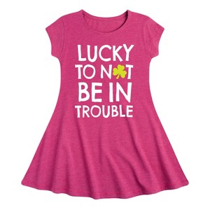 Girls' - Instant Message - St. Patrick's Day Lucky to Not Be In Trouble Fit & Flair Cap Sleeve Dress - 1 of 2