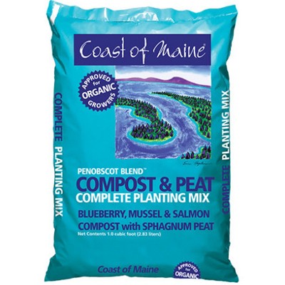 Coast of Maine OMRI Listed Penobscot Blend Organic Compost and Peat Potting Soil Mix for Container Gardens and Flower Pots, 1 Cubic Foot