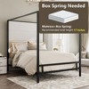 Queen/King Size Canopy Bed Metal 4-Poster Bed Frame with Tall Linen Fabric Upholstered Headboard, Box Spring Needed, Gold+Tan/Black+White-ModernLuxe - 3 of 4