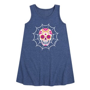 - Barbie - Dia Los Muertos Skull Graphic Sleeveless Aline Dress - 1 of 3