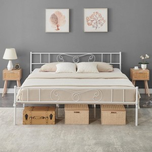 Bed Frame with Headboard, Footboard and Storage Space, No Box Spring Needed, Mattress Foundation, Easy Assembly - 1 of 4