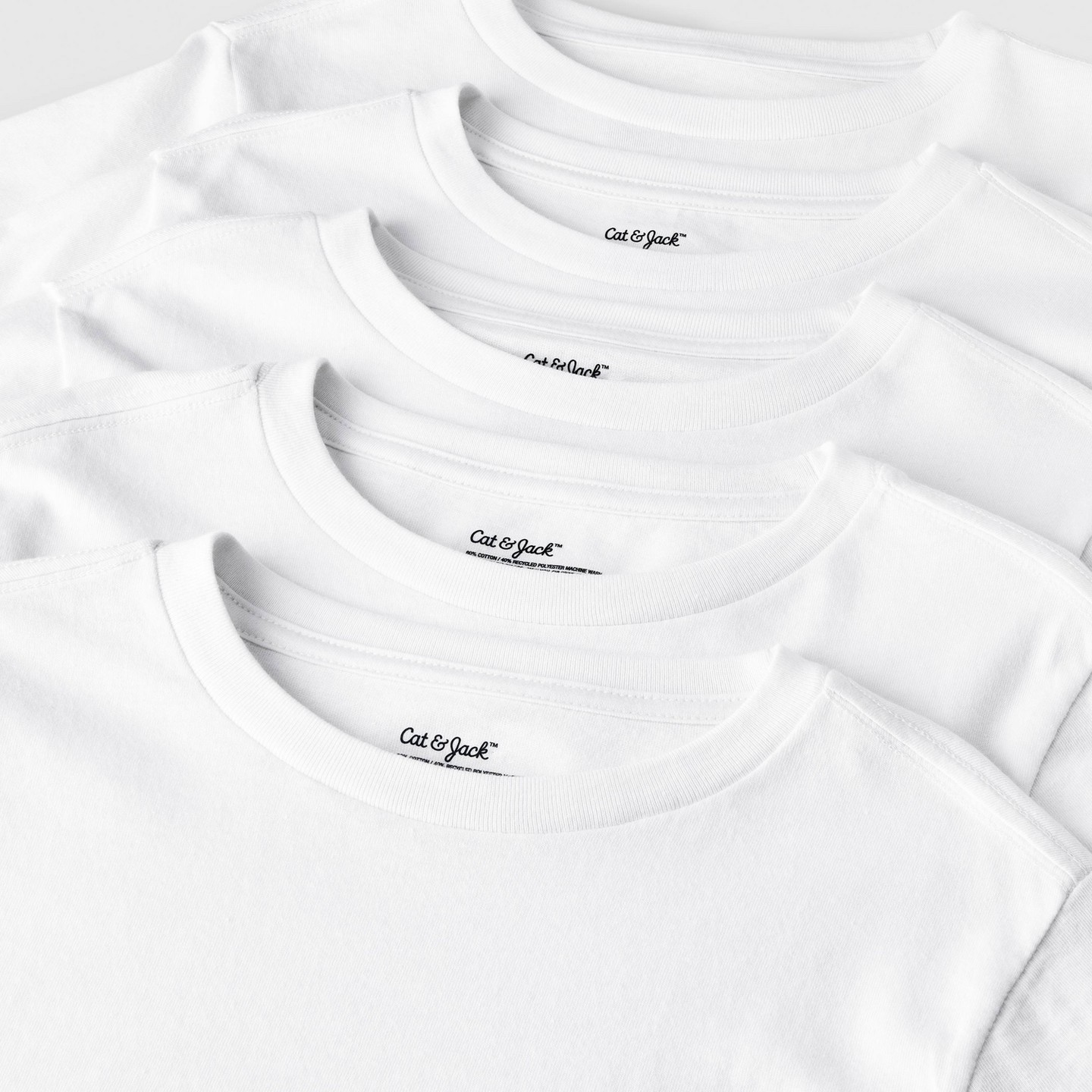 Детские футболки Cat & Jack Crew Neck белые, набор 5 шт, цвет: Белый — фото 4