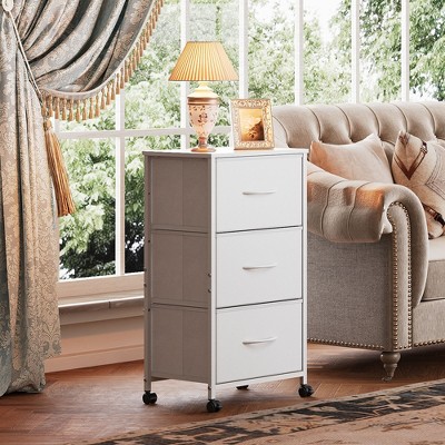 3-Drawer Fabric Dresser, Nightstand Cabinet with Wheels, Organizer Storage Unit for Bedroom, Office, Closets, Sturdy Steel Frame