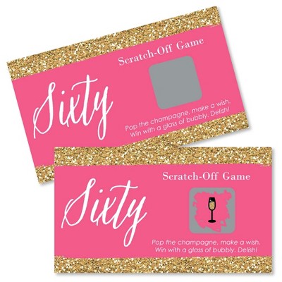 Big Dot of Happiness Chic 60th Birthday - Pink and Gold - Birthday Party Game Scratch Off Cards - 22 Count