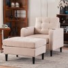 VYNXARIA Beige Upholstered Armchair and Storage Ottoman Set Comfortable Single Sofa with Cup Holders and Tufted Detailing - 4 of 4