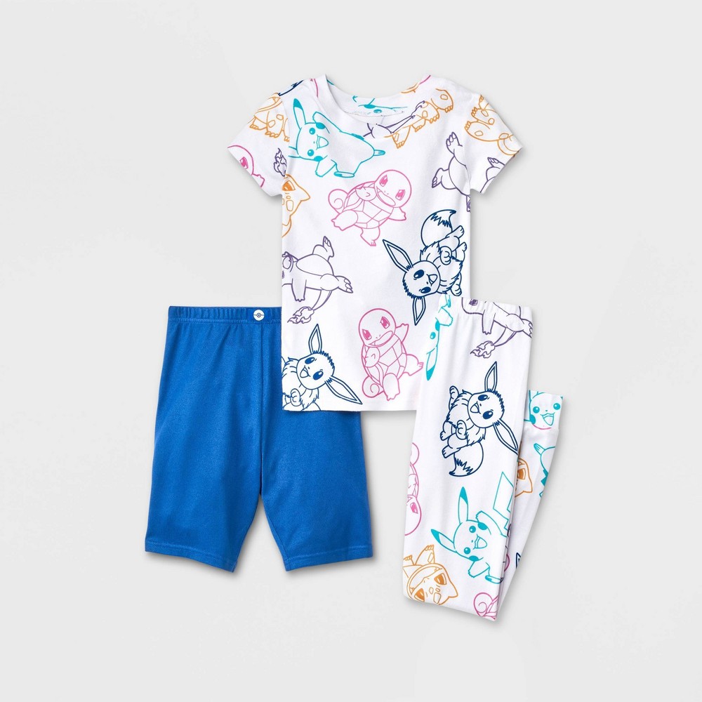 Girls' Pokémon 3pc Pajama Set - White 8 (2 sets )