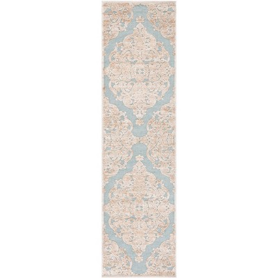 Stone and Aqua Hand-Knotted Viscose Runner Rug
