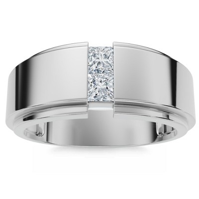 Pompeii3 Mens 14K White Gold Princess Cut Diamond Wedding Ring